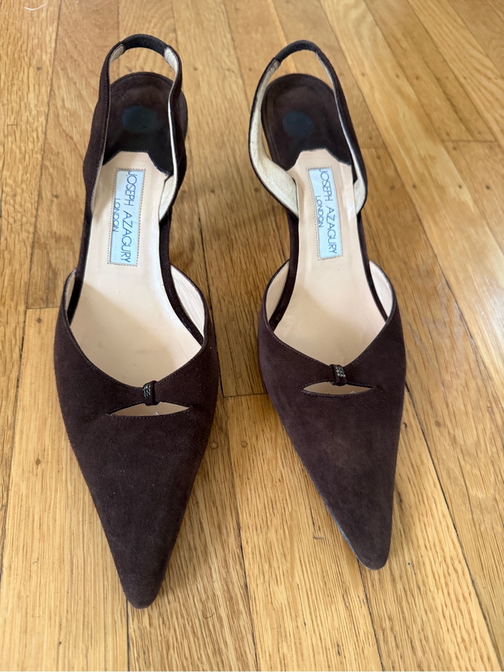 Joseph Azagury London Dark Brown Suede Pointed Toe Slingback Pumps